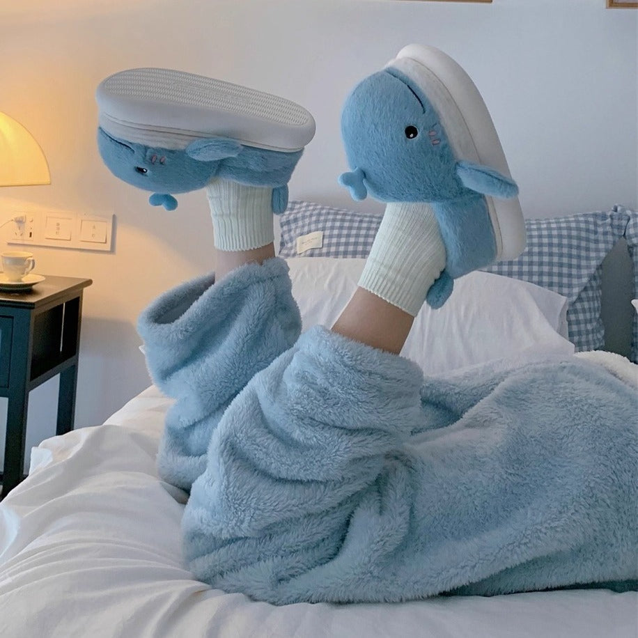 Whale Plush Platform Slippers