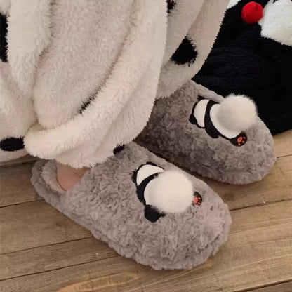 Panda Pom-Pom Fuzzy Slippers
