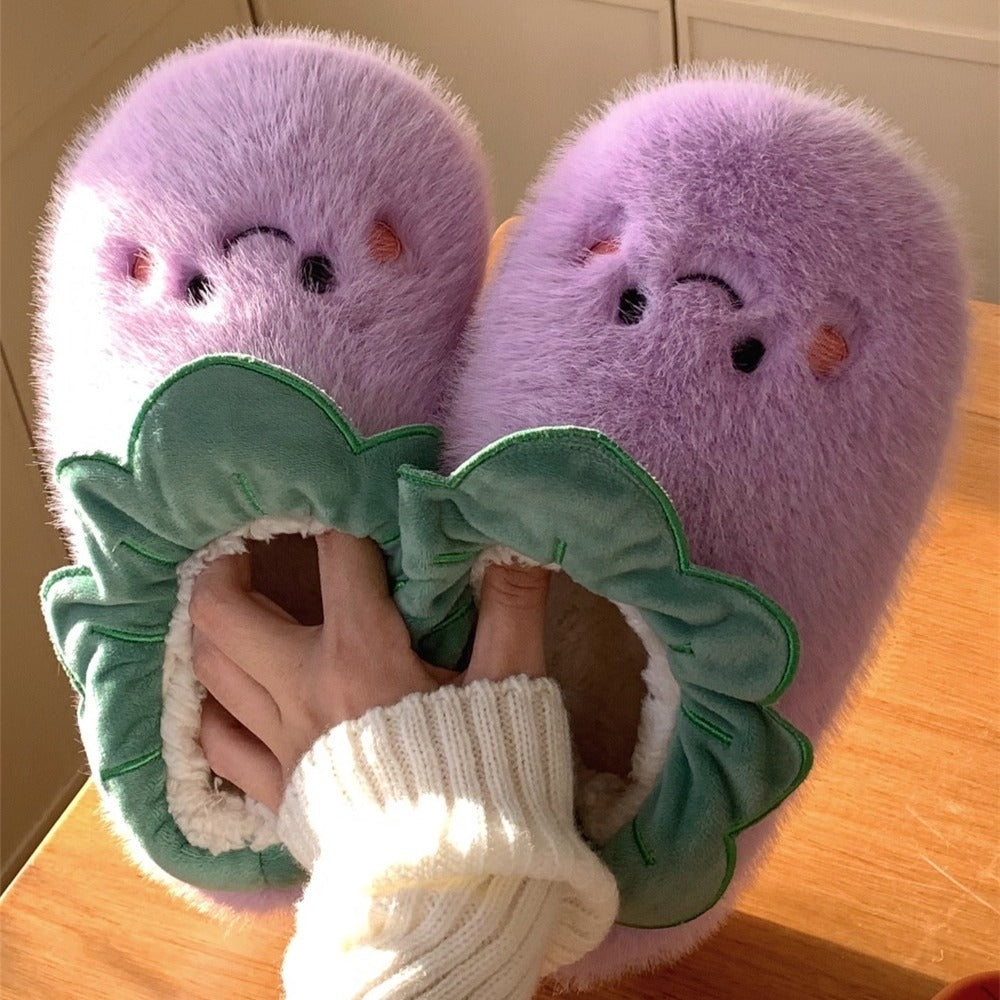 Smiley Eggplant Slippers