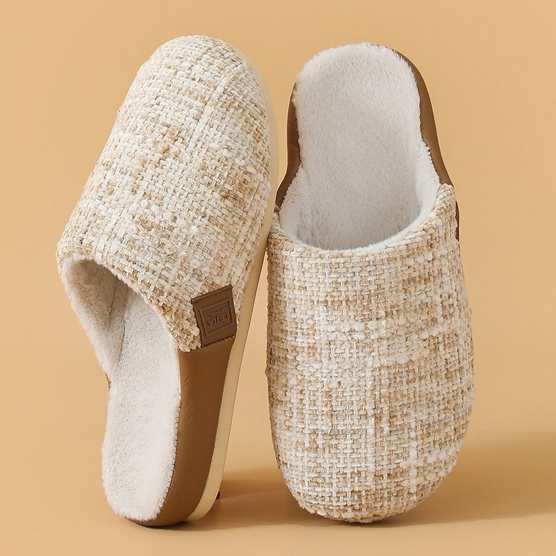 Bouclé Tweed Plush-Lined Slippers