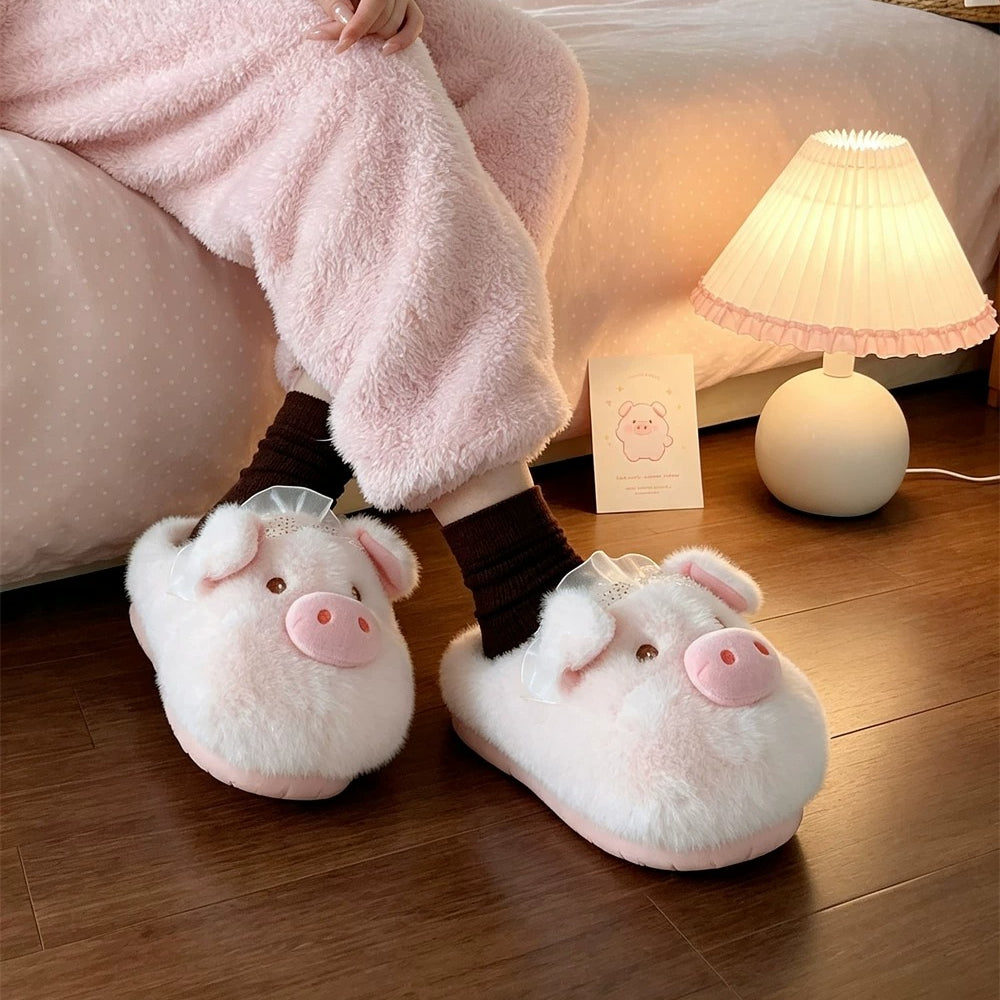 Plush Piggy Snout House Slippers