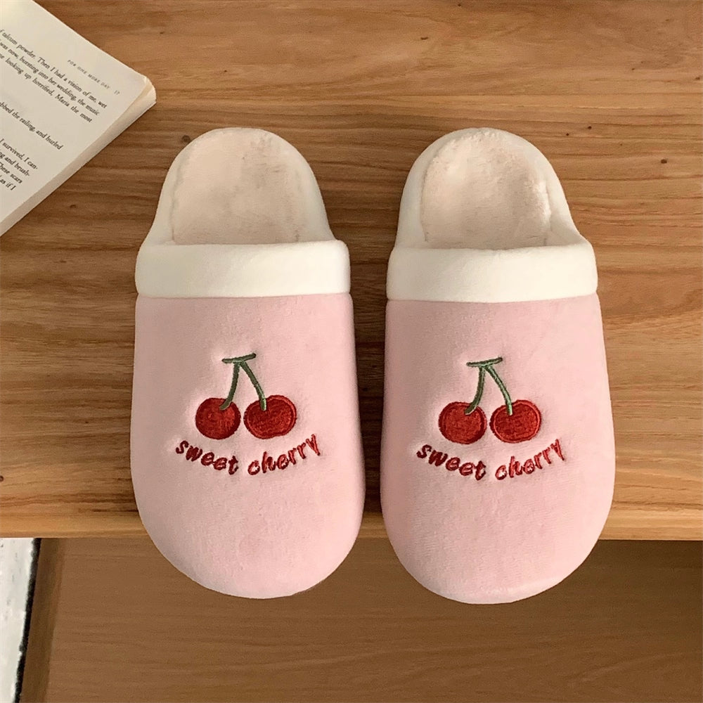 Embroidered Cherry Pup Slippers