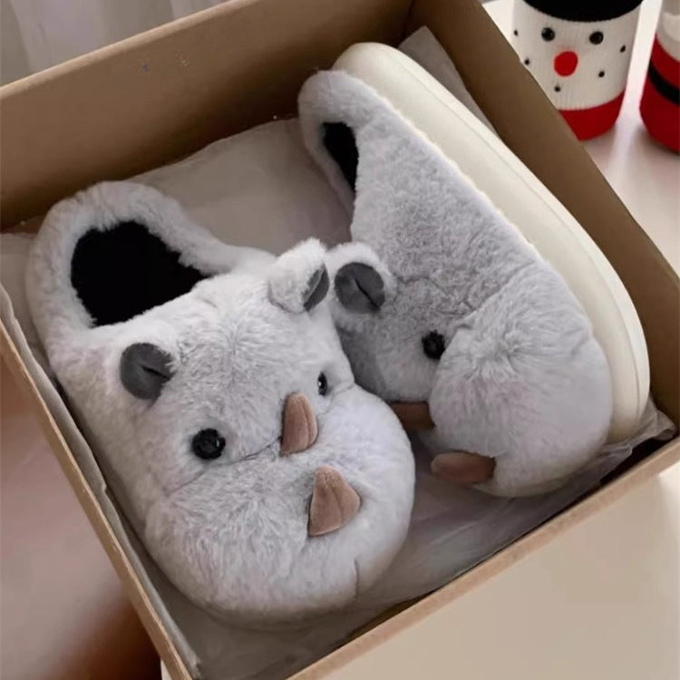 Fuzzy Rhino 3D Animal Slippers