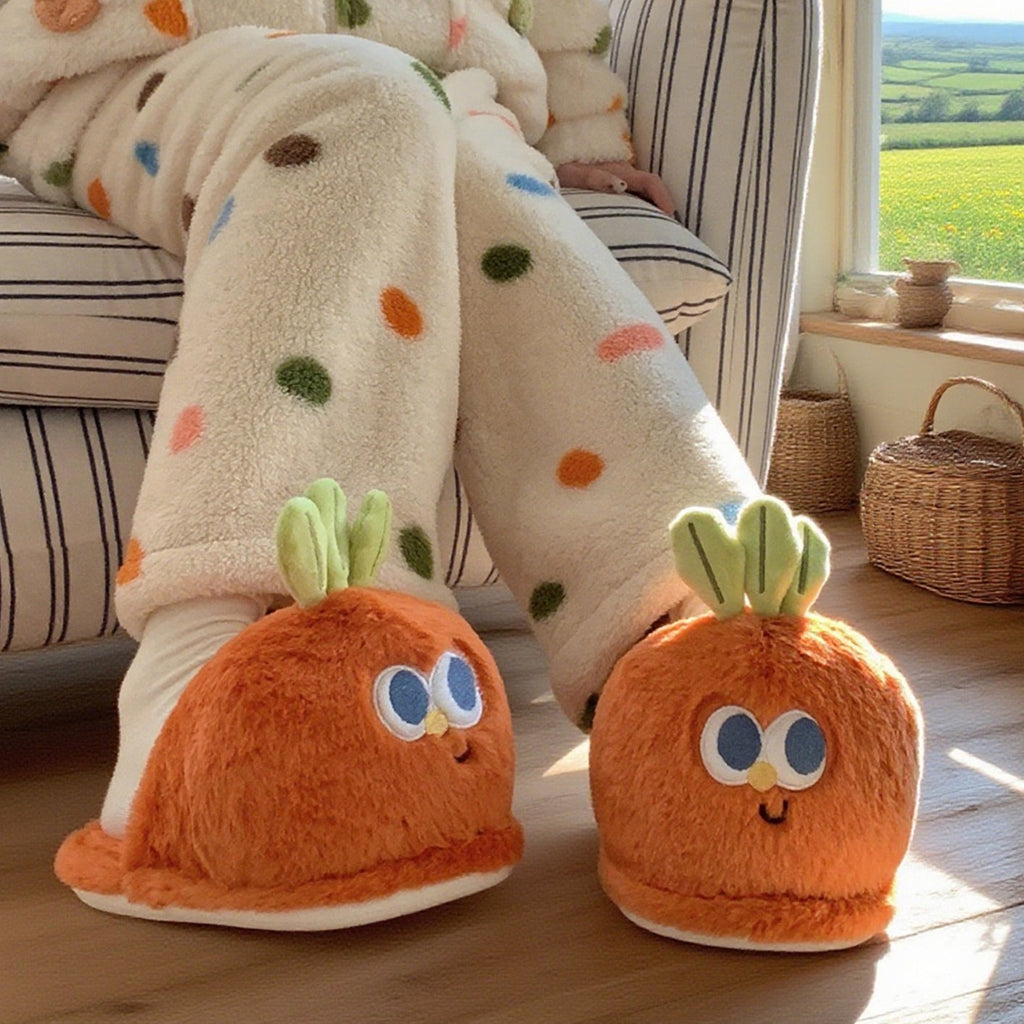 Goofy Carrot Face Plush Slippers