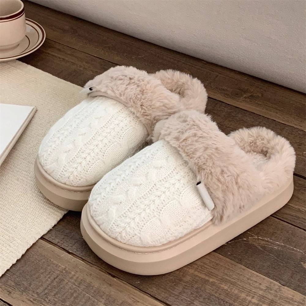 Cable Knit Plush Cuff slippers