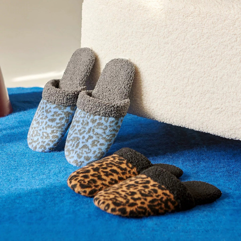 Fuzzy Animal Print House Slippers