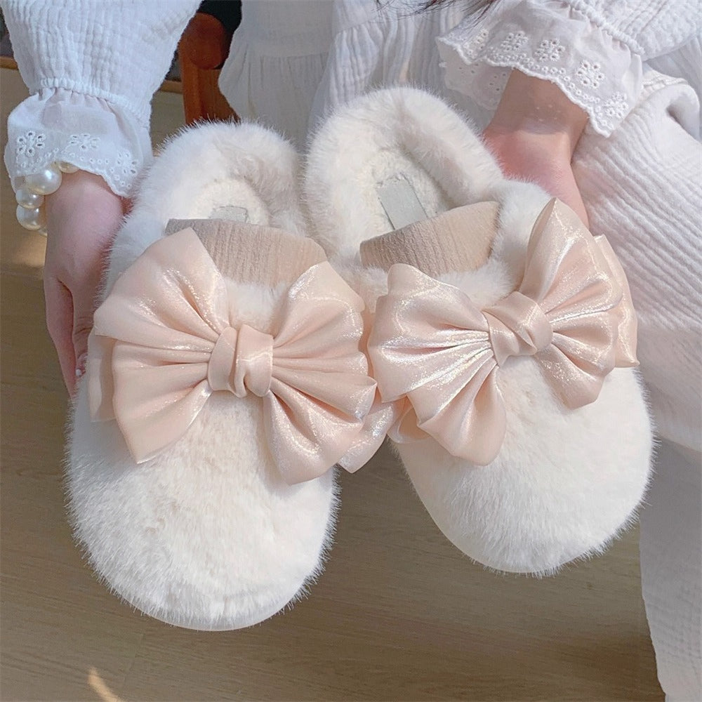 Oversized Bow Plush Home Slippers