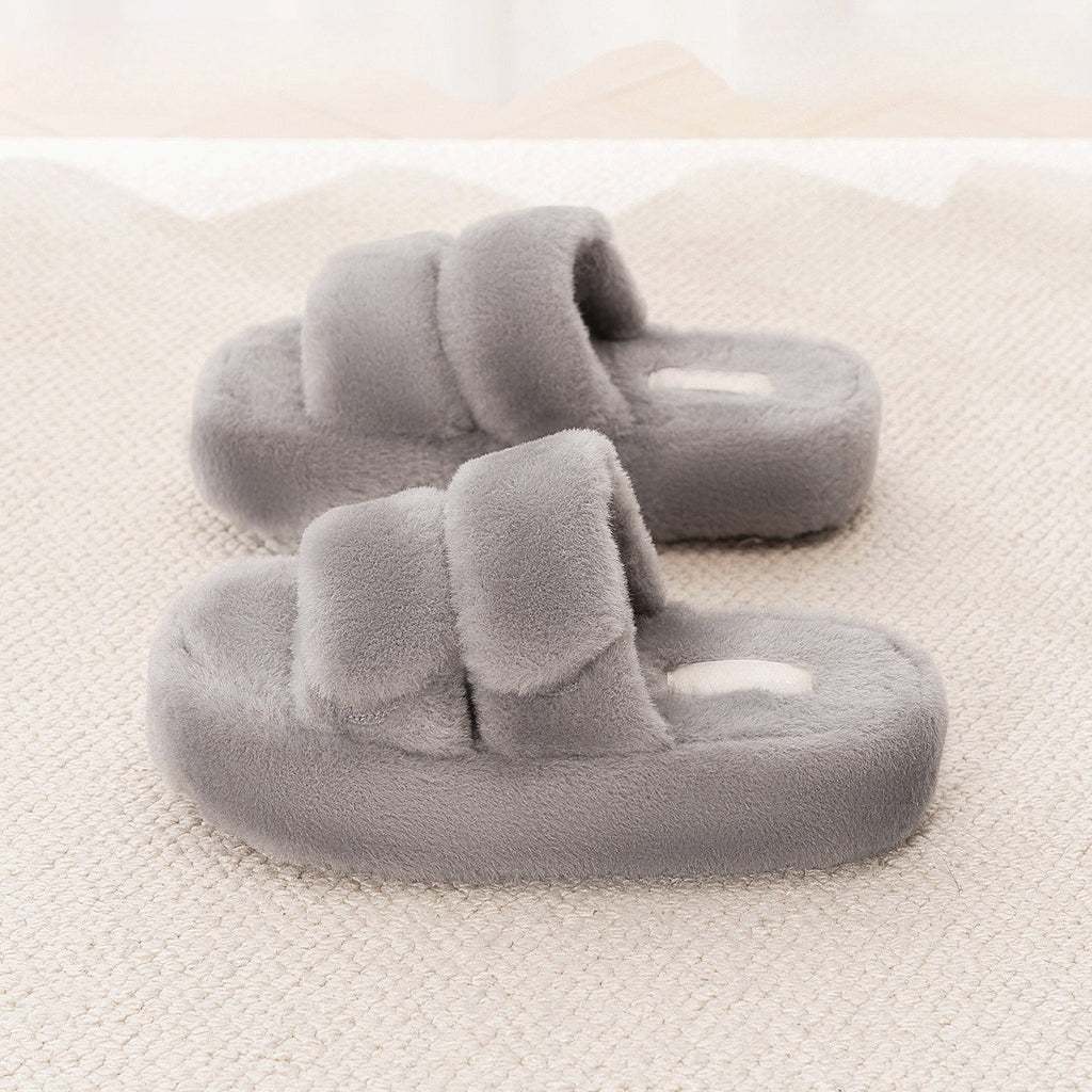 Plush Double-Strap Platform Slippers