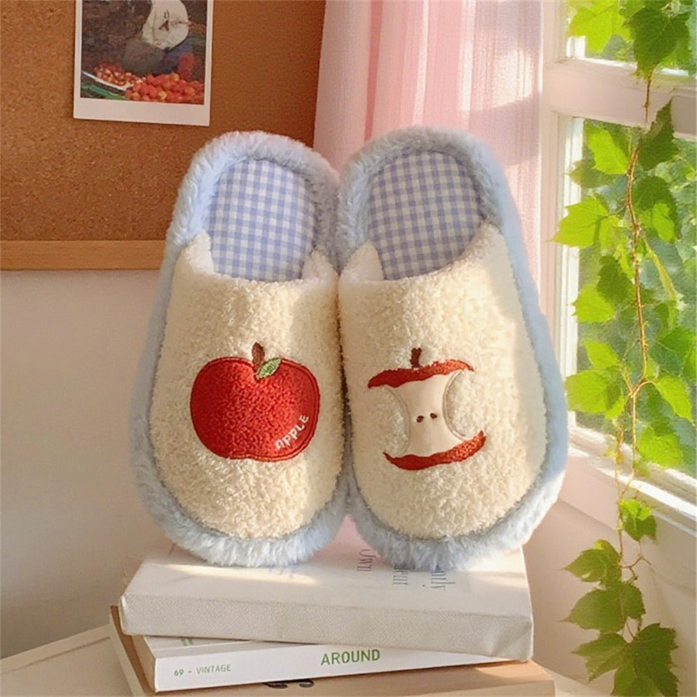 Apple Patch Fuzzy House Slippers