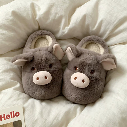 Fuzzy Pig Character House Slippers