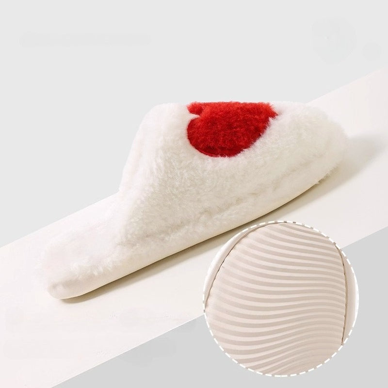 Heart Motif Fuzzy House Slippers