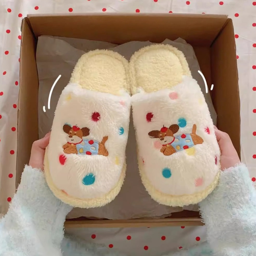 Dotted Pup Plush Home Slippers