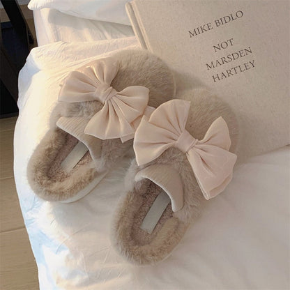 Oversized Bow Plush Home Slippers
