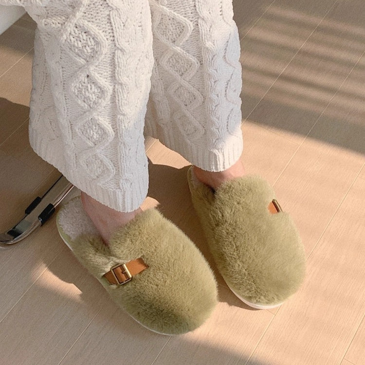 Fluffy Buckle Closed-Toe Slippers