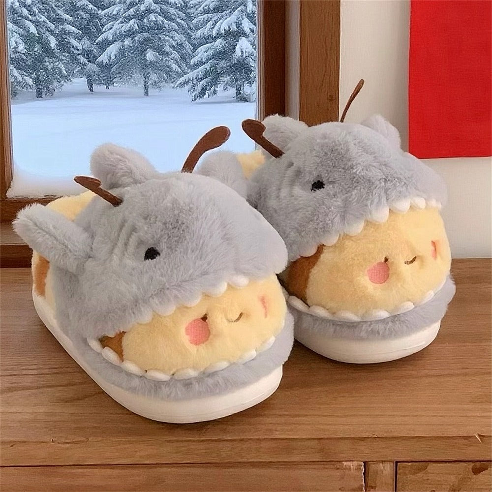 Shark-Bee Plush Closed-Heel Slippers