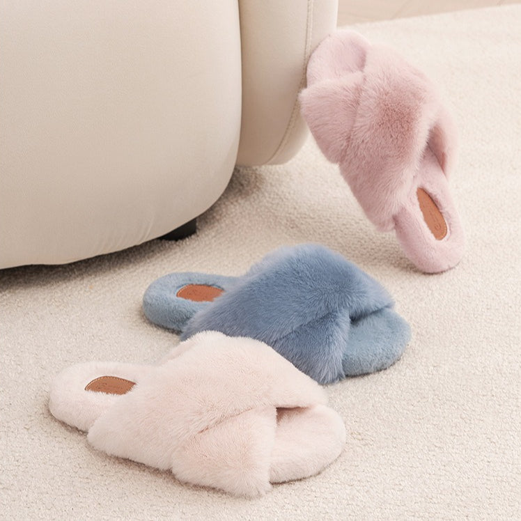 Crisscross Fluffy Lounge Slippers