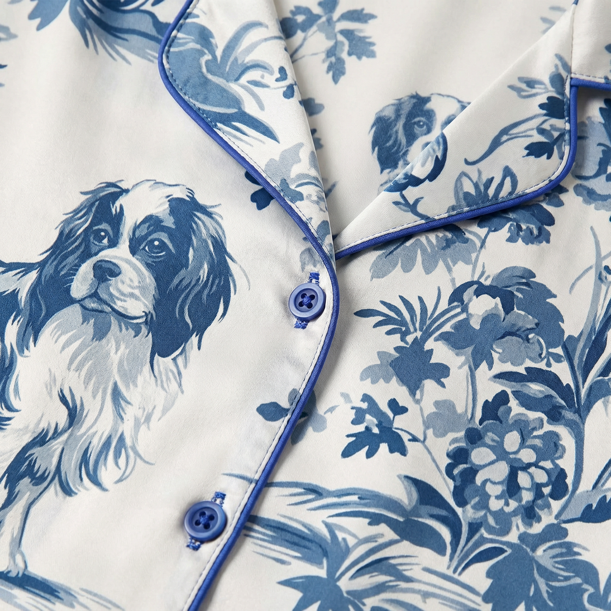 Blue Toile King Charles Cavalier Women's Pajama Set