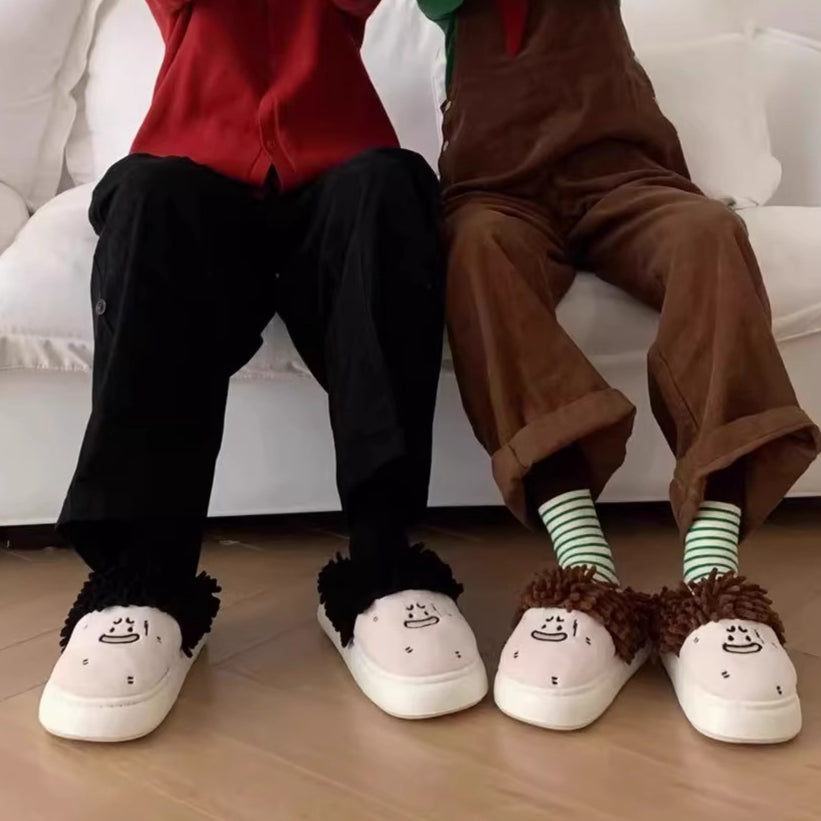 Quirky Mop Hair Doodle Slippers