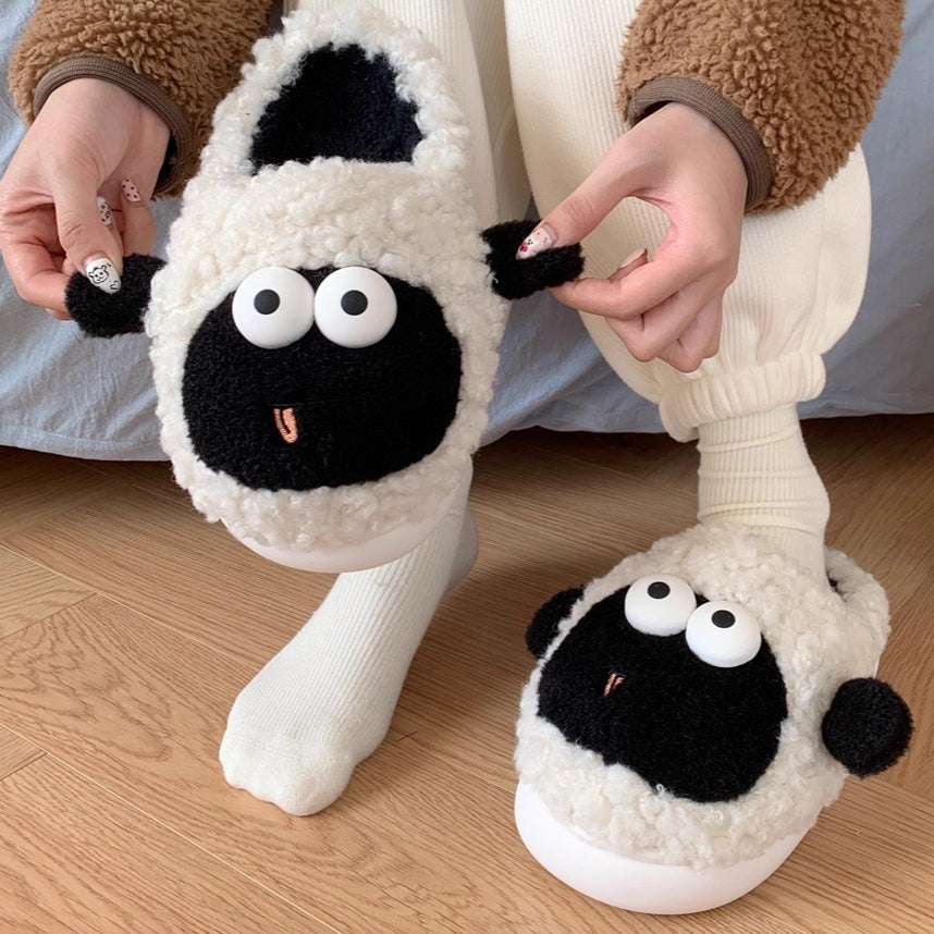 Googly Eye Sheep Fuzzy Slippers