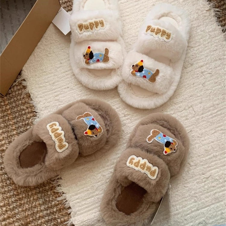 Puppy Patch Fuzzy Band Slippers