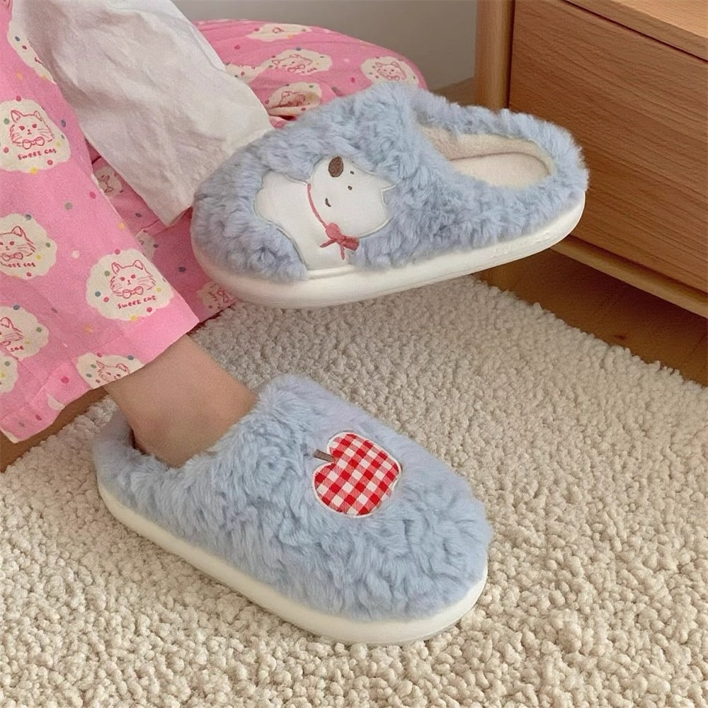 Apple Puppy Gingham Patch Slippers