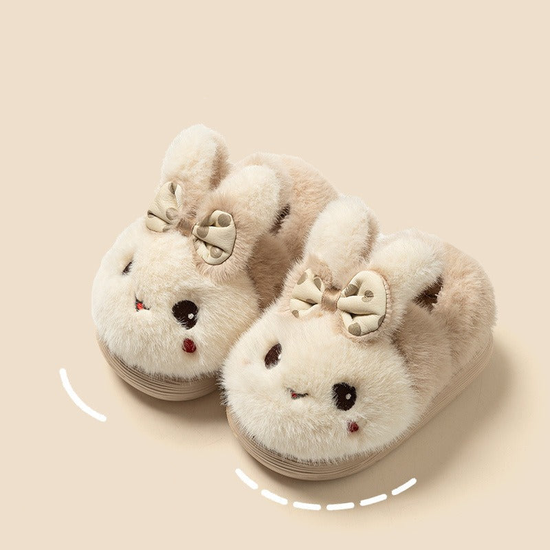 Plush Bunny Bow Kids Slippers