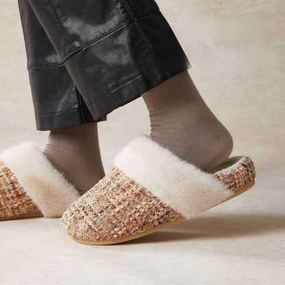 Boucle Trim Cozy Collar Slippers