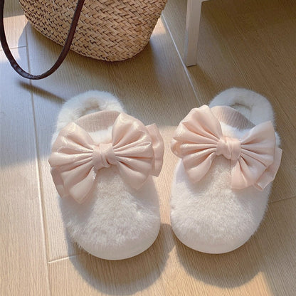 Oversized Bow Plush Home Slippers