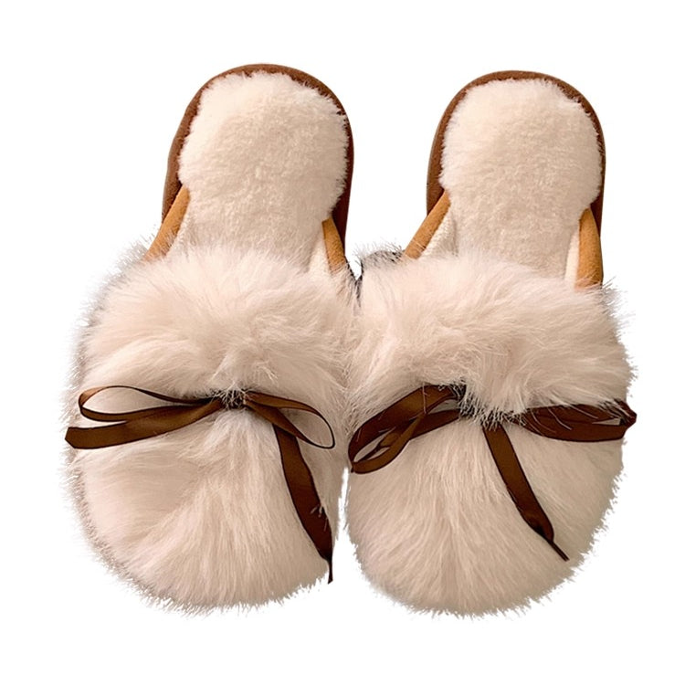 Ribbon Bow Fluffy House Slippers
