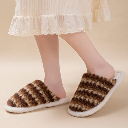 Textured Stripe Plush Home Slippers