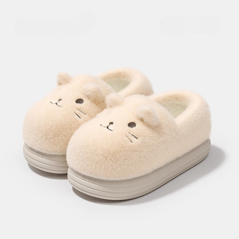 Fuzzy Whiskered Animal Face Slippers