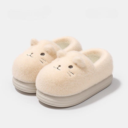 Fuzzy Whiskered Animal Face Slippers