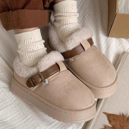 Buckle Strap Plush Clog Slippers