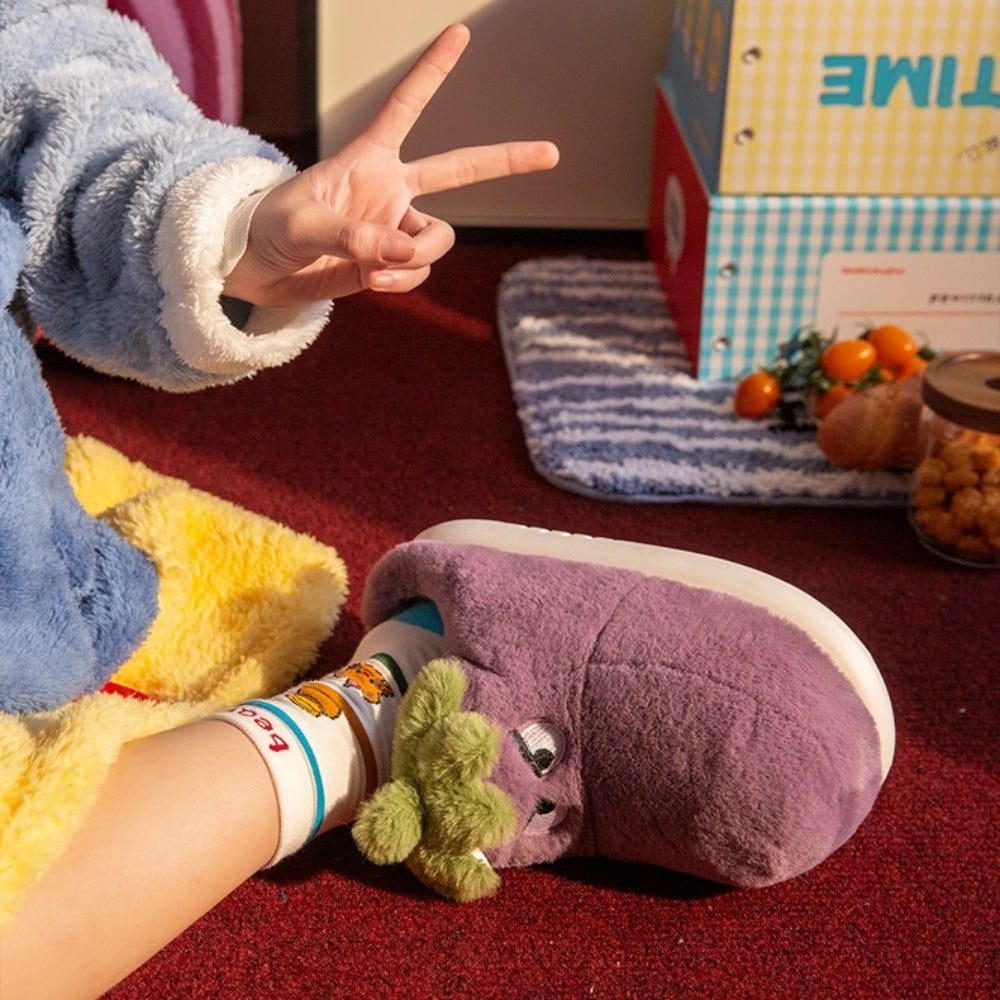 Fierce Eggplant Slippers
