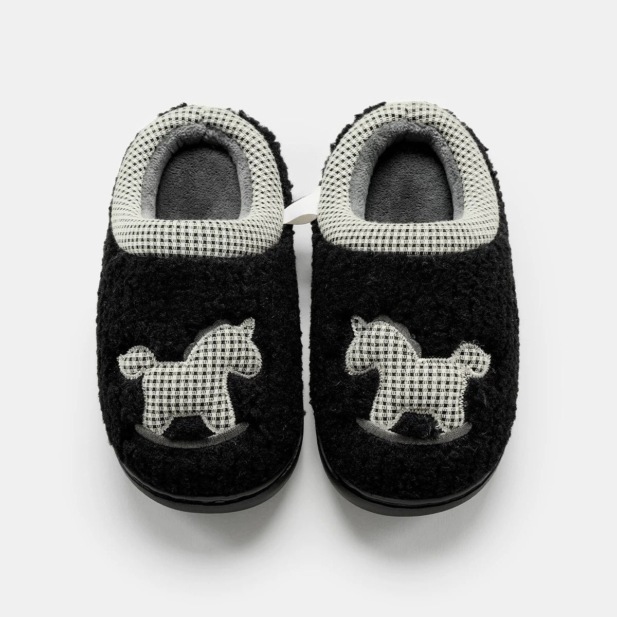 Plaid Rocking Horse Plush Slippers
