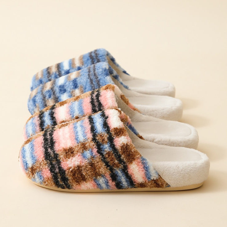 Fuzzy Plaid Quiet Home Slippers