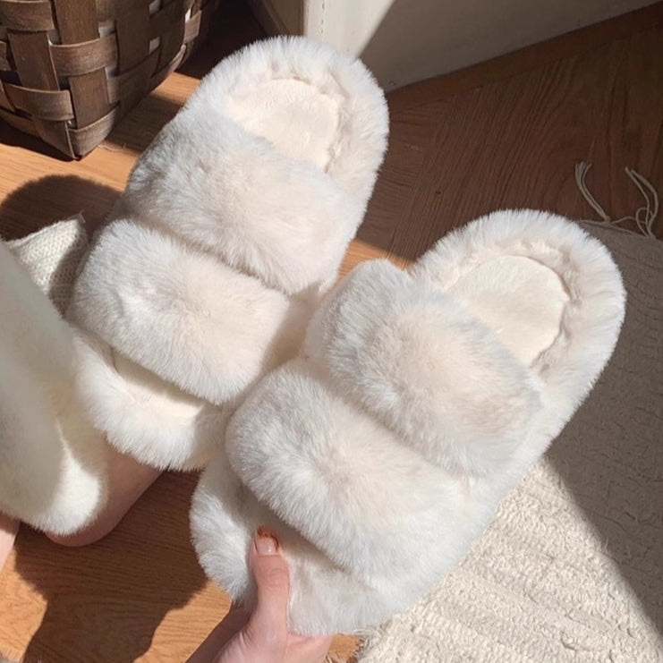 Double Puff Two-Strap Slippers
