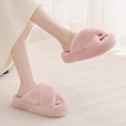 Fuzzy Platform Strap Slippers