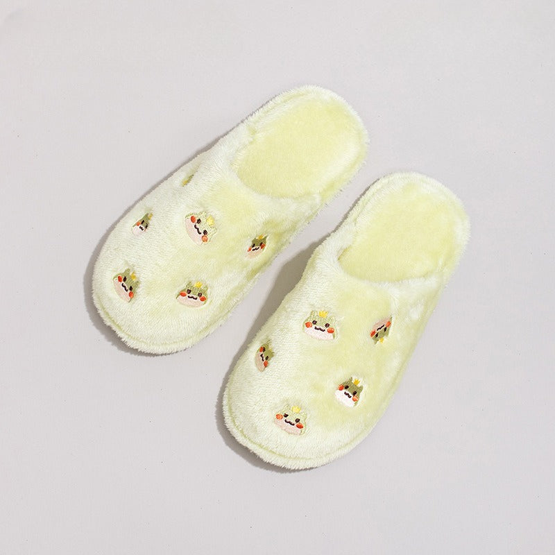 Whimsical Cartoon Embroidered Plush Slippers