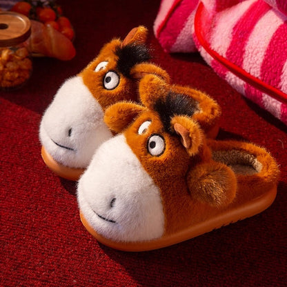 Whimsical Donkey Character Plush Slippers