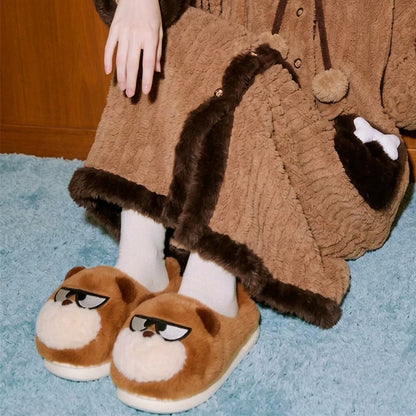 Sunglasses Puppy Face Plush Slippers