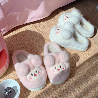 Fuzzy Pom Pom Cartoon Slippers