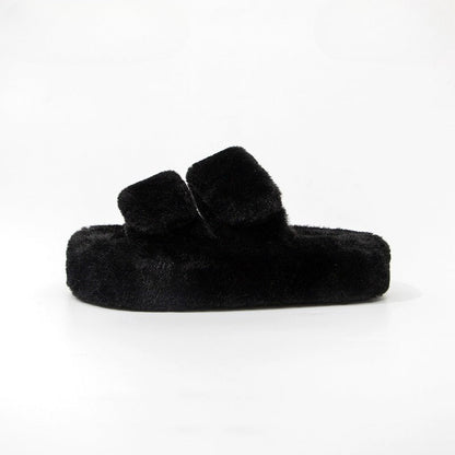 Plush Double-Strap Platform Slippers