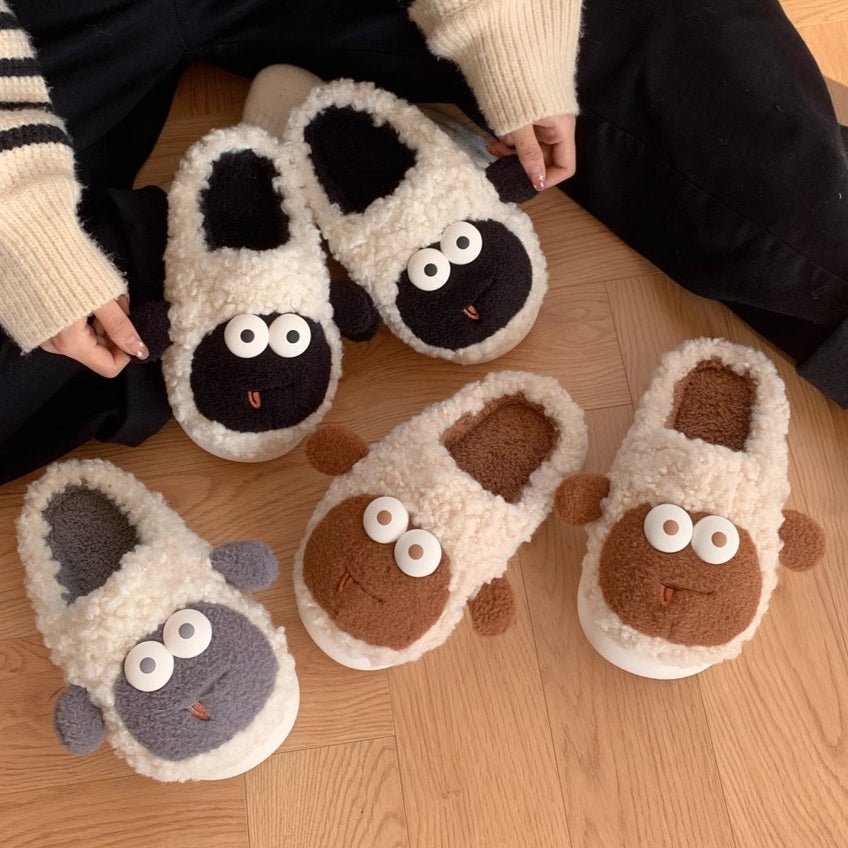 Googly Eye Sheep Fuzzy Slippers