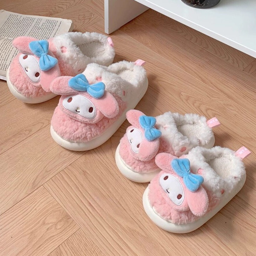 Bow-Eared Bunny Plush Slippers