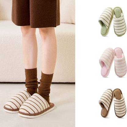 Soft Striped Plush Bedroom Slippers