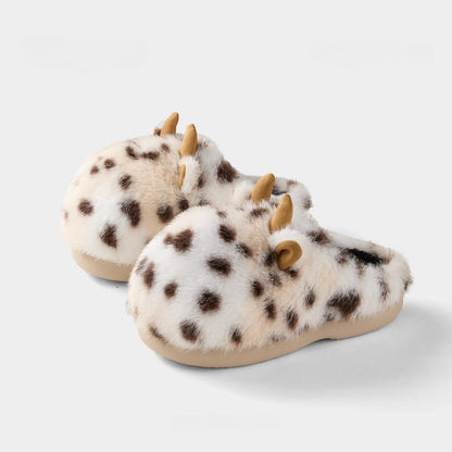 Fuzzy Spotted Antler Plush Slippers