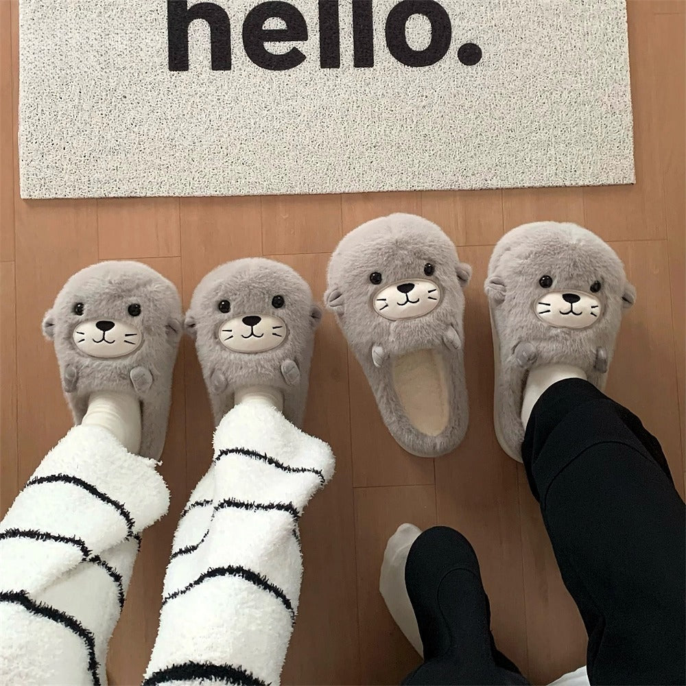 Whimsical Seal Face Fuzzy Slippers