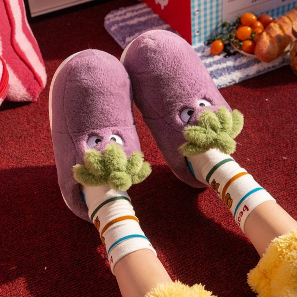 Fierce Eggplant Slippers