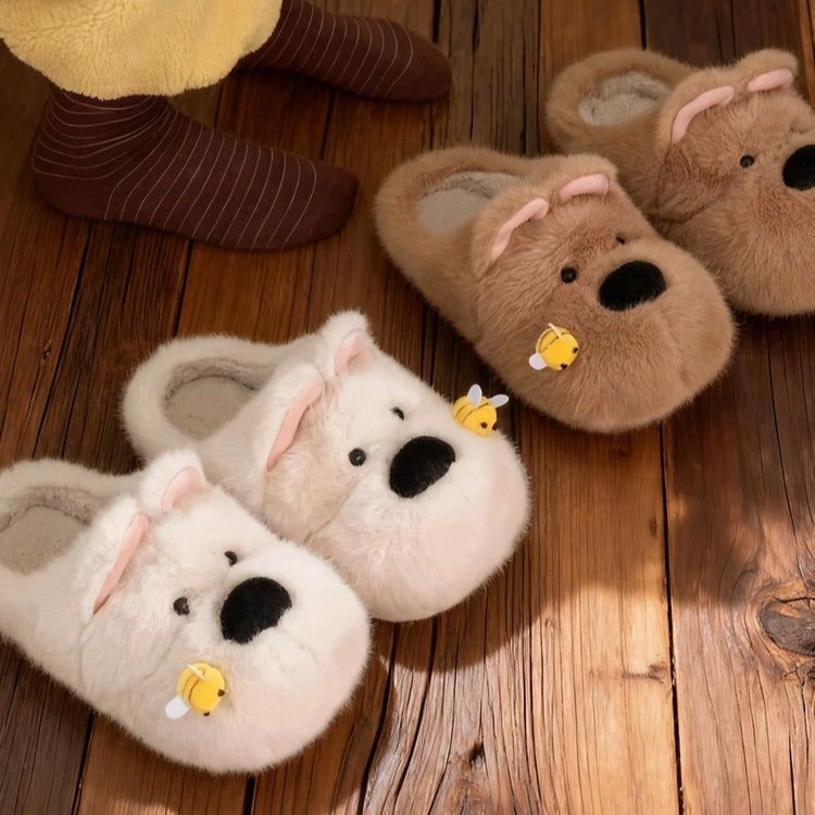 Bee-Kissed Puppy Plush Slippers